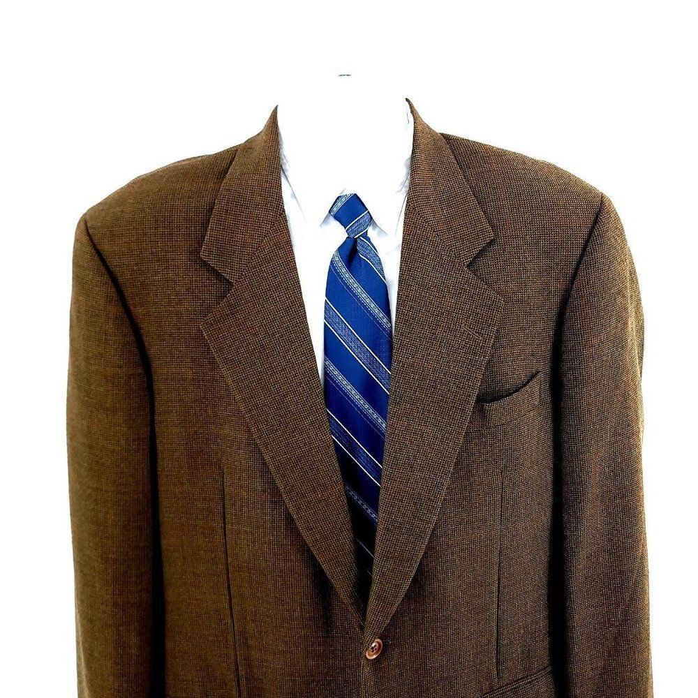 Samuelsohn Super 100s Tweed Wool Cashmere Check 2 Button Sport Coat 42L Brown Gr